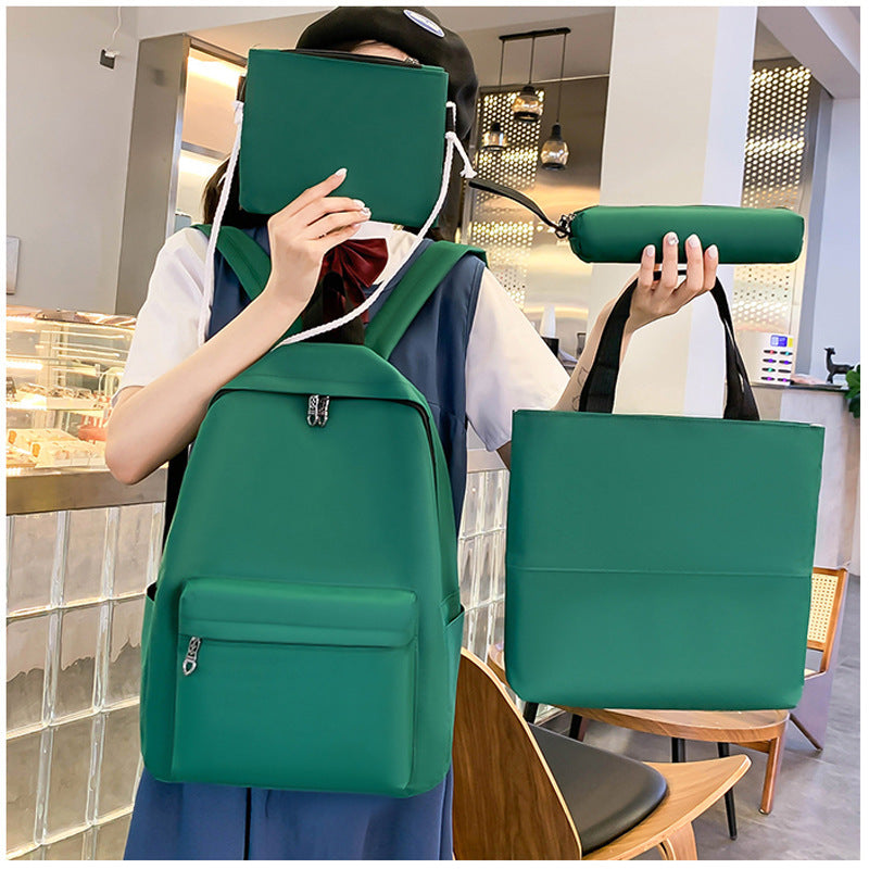 Women Fashionable Casual Solid Color Backpack Four-Piece Set