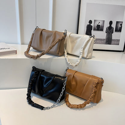 Sac à bandoulière plissé élégant à chaîne de couleur unie pour femme 
