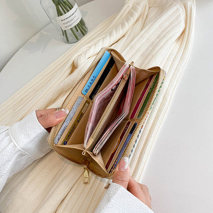 Women Fashion Linen Check Pattern Long Coin Purse