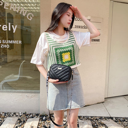 Sac à bandoulière carré à fermeture éclair et bandoulière matelassée pour femme, style décontracté et tendance, avec lettres brodées 