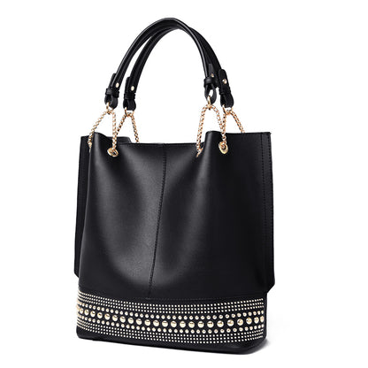 3 In 1 Women Fashion Rivet Decorative Solid Color Large Capacity PU Handle Bag