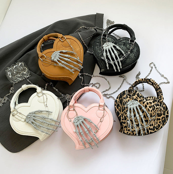 Sac à bandoulière créatif gothique Halloween avec tête de mort et cœur 