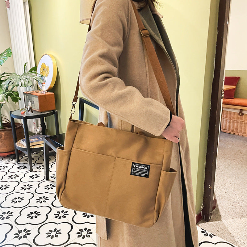 Sac à bandoulière en toile rétro décontracté pour femme, sac multicouche de grande capacité 