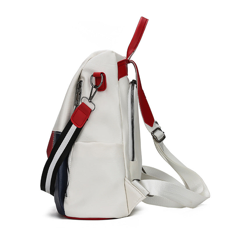 Women Casual Classic Color Blocking PU Large-capacity Shoulder Strap Backpack