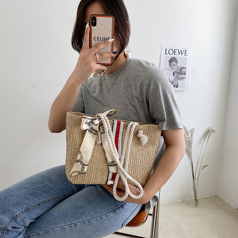 Women Fashion Casual Grass Is Silk Scarf Large Capacity Shoulder Bag