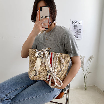 Women Fashion Casual Grass Is Silk Scarf Large Capacity Shoulder Bag