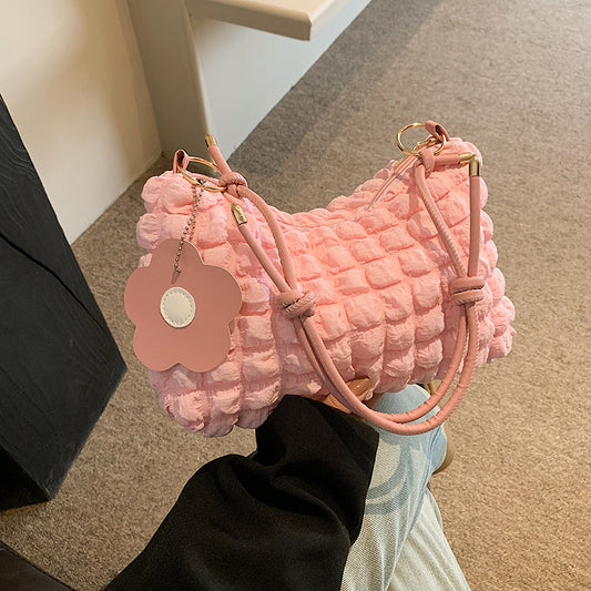 Sac à bandoulière plissé de grande capacité pour femme, décontracté, couleur unie 