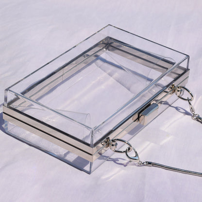 Women Transparent Clear Acrylic Bag Chain Dinner Party Small Square Bag
