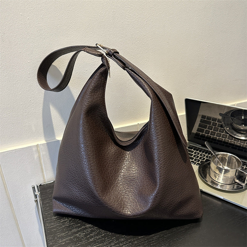 Women Fashion Retro Solid Color Large Capacity PU Tote Bag