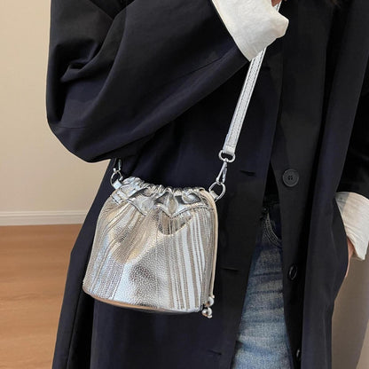 Women Fashion Casual Solid Color Tassels Bucket Shoulder Bag