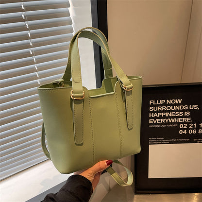 Summer Women Fashionable Solid Color Large Capacity PU Handle Shoulder Bag