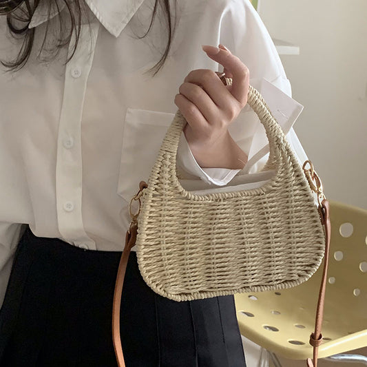 Women Fashion Casual Straw Woven Beach Crossbody Bag