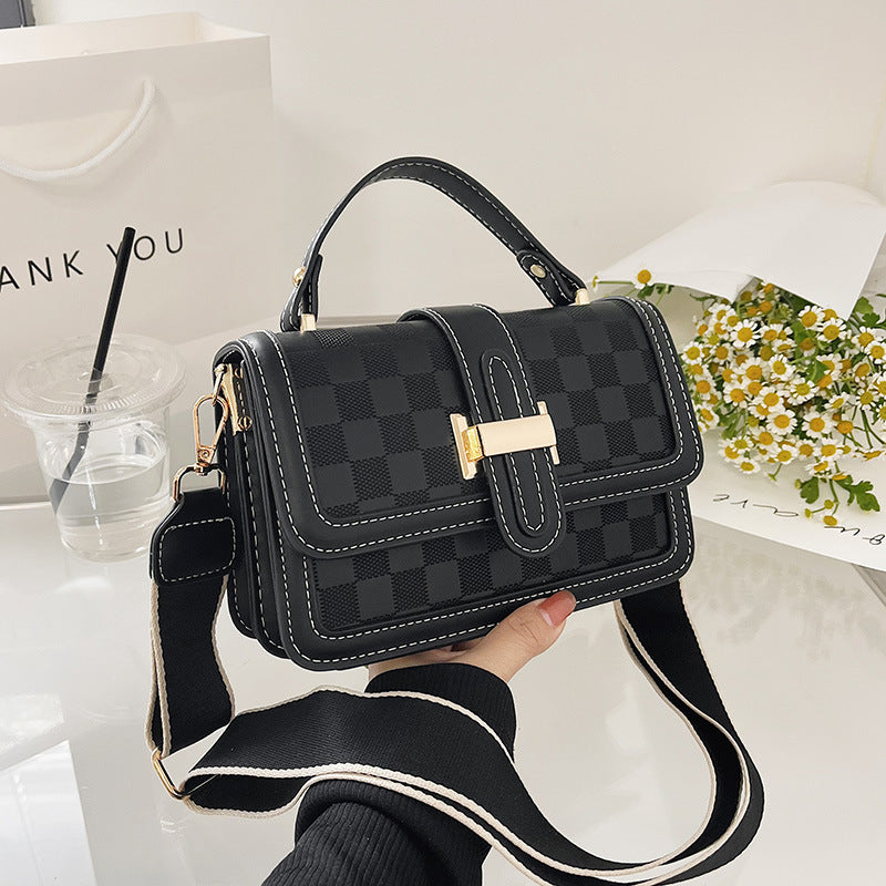 Sac à bandoulière carré à larges bretelles pour femme, simple et tendance, imprimé écossais 