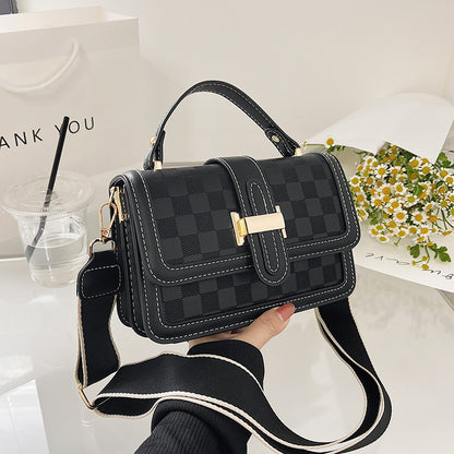 Sac à bandoulière carré à larges bretelles pour femme, simple et tendance, imprimé écossais 