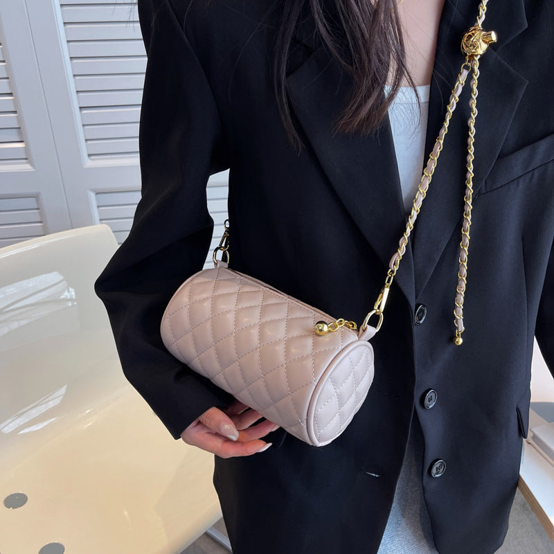 Women Fashion Casual Solid Color Rhomboid Cylinder Chain Crossbody Bag