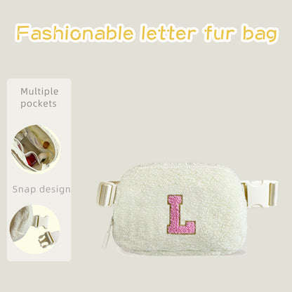Autumn And Winter Plush Letter Alphabet Waist Bag