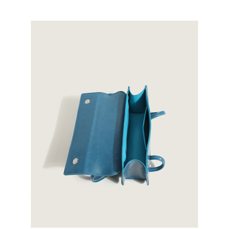 Oil Wax Leather Women Chic Design Solid Color Baguette Shoulder Handle Bag