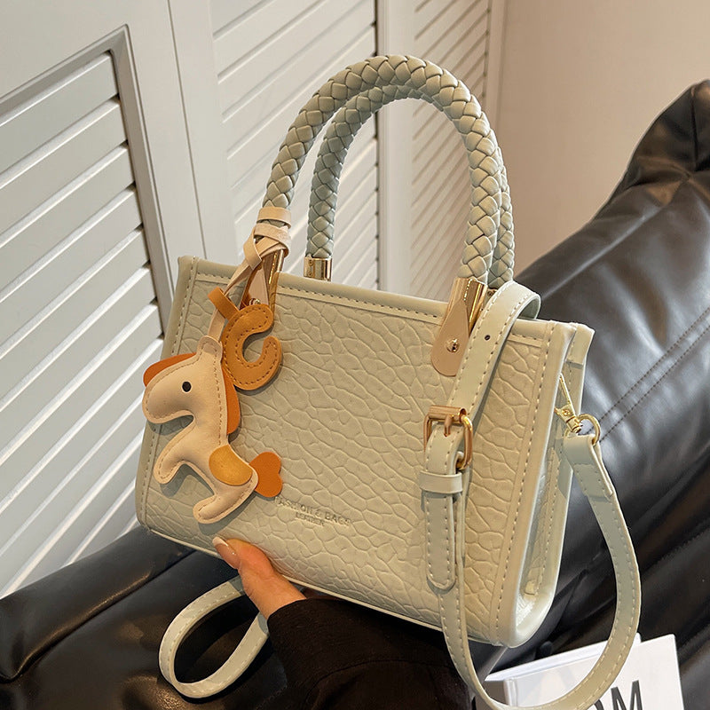 Sac à bandoulière carré en PU pour femme, à la mode, avec pendentif en forme de poney, avec poignée 