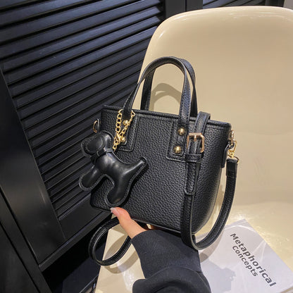 Women Fashion Cartoon Pony Pendant PU Handle Shoulder Bag