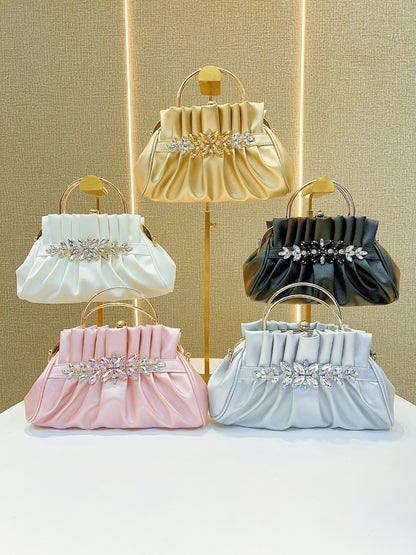 Sac à main élégant plissé en strass pour banquet, tendance pour femmes 