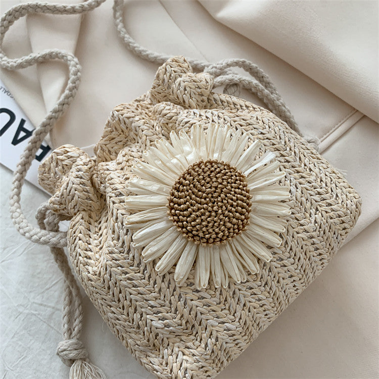 Sac à bandoulière tissé décontracté à fleurs pour femme 