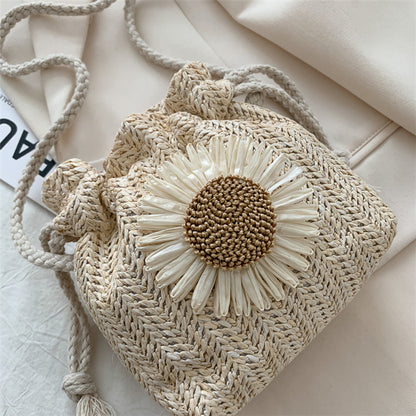 Sac à bandoulière tissé décontracté à fleurs pour femme 