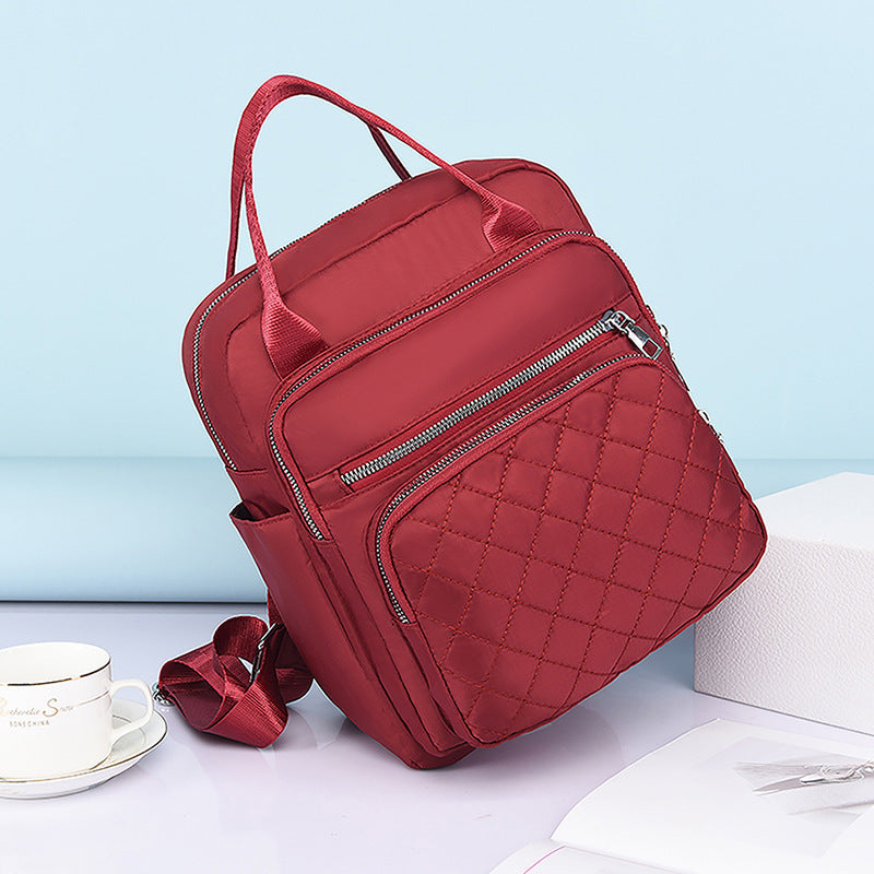 Women Casual Multi Pocket Design Solid Color Large Capacity Quilted Backpack