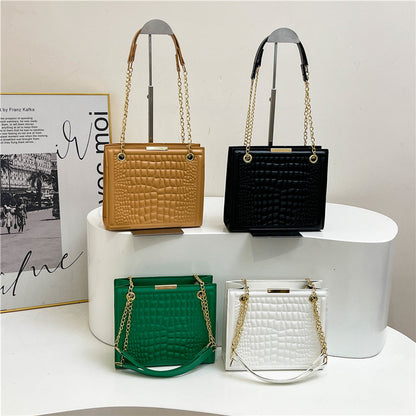 Fashion Solid Color Crocodile Print Large Capacity Shoulder Bag