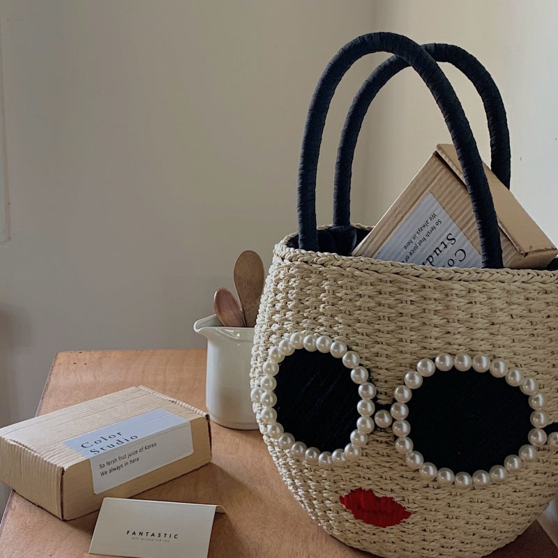 Bohemian Creative Glasses Red Lip Woven Handbags
