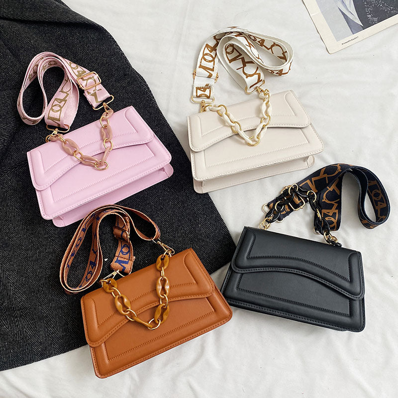 Fashion Solid Color Wide Shoulder Strap Square Shoulder Bag