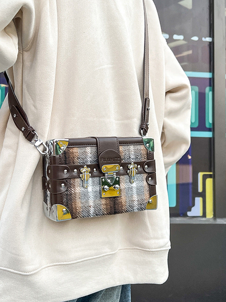 Sac messager à bandoulière en forme de boîte à carreaux pour femme 