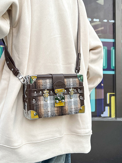 Sac messager à bandoulière en forme de boîte à carreaux pour femme 