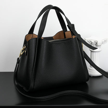 Women Fashionable Simple Solid Color Large Capacity PU Handle Shoulder Bag