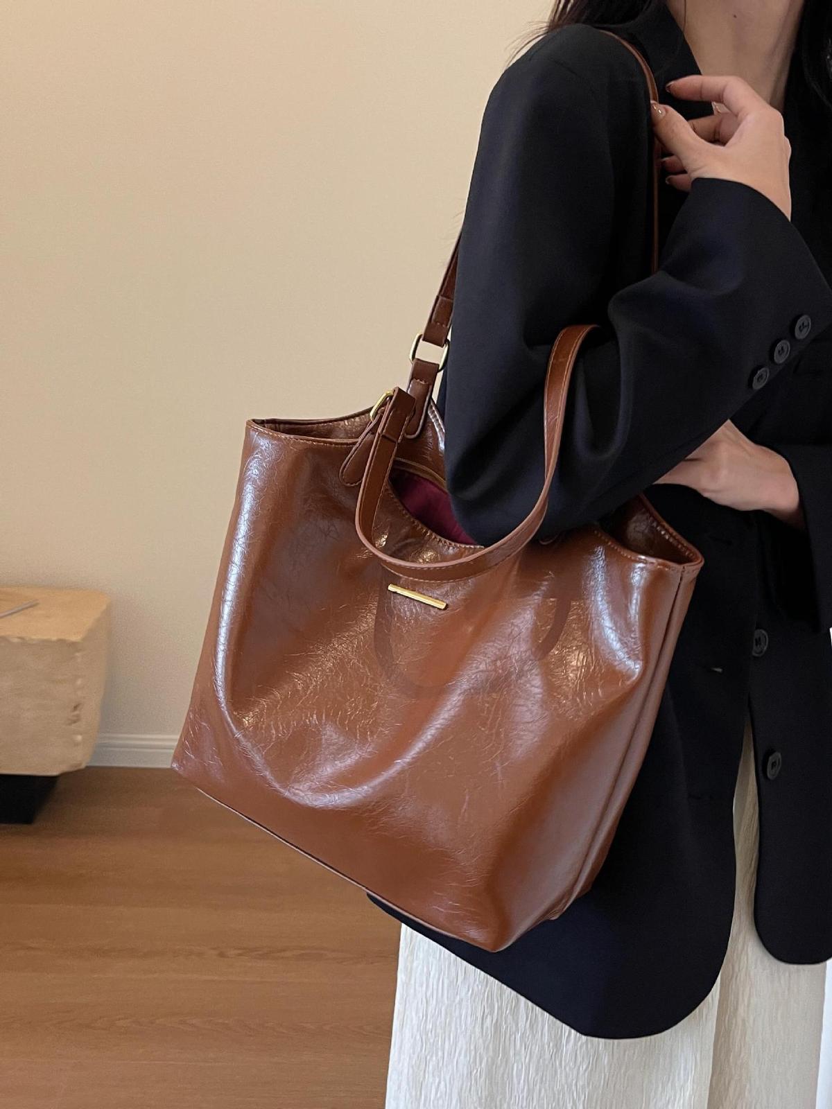 Women Fashion Casual Simple Solid Color Large Capacity Tote Bag