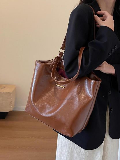 Women Fashion Casual Simple Solid Color Large Capacity Tote Bag