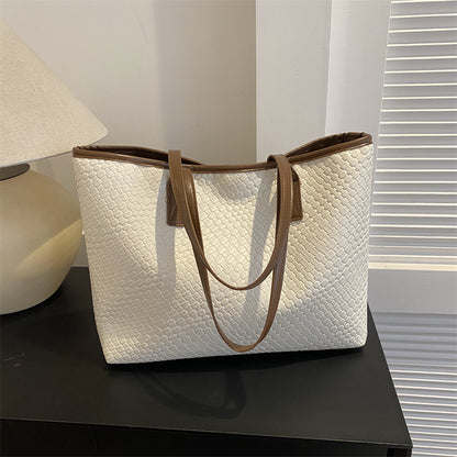 Women Fashionable Solid Color Woven Large Capacity Tote Bag