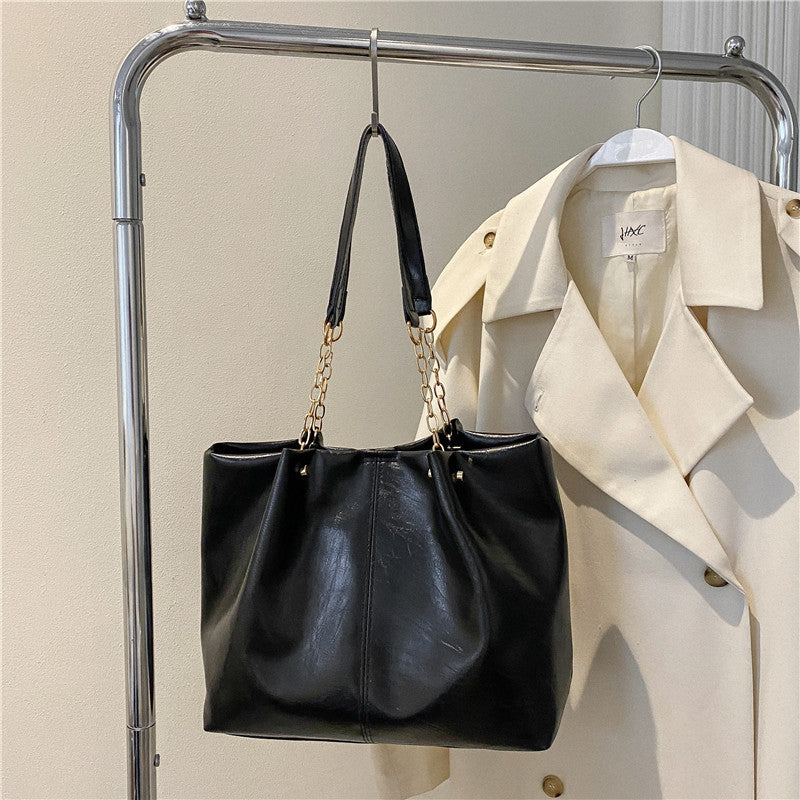 Women'S Fashion Retro Soft Leather Large Capacity Simple Solid Color Shoulder Bag