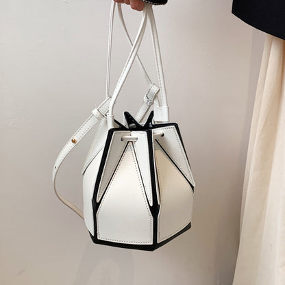 Women Fashion Car Stitching Color Contrast Stitching Bucket Handbag