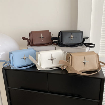 Sac à bandoulière carré en PU pour femme, style rétro, couleur unie, à rabat, style étoile