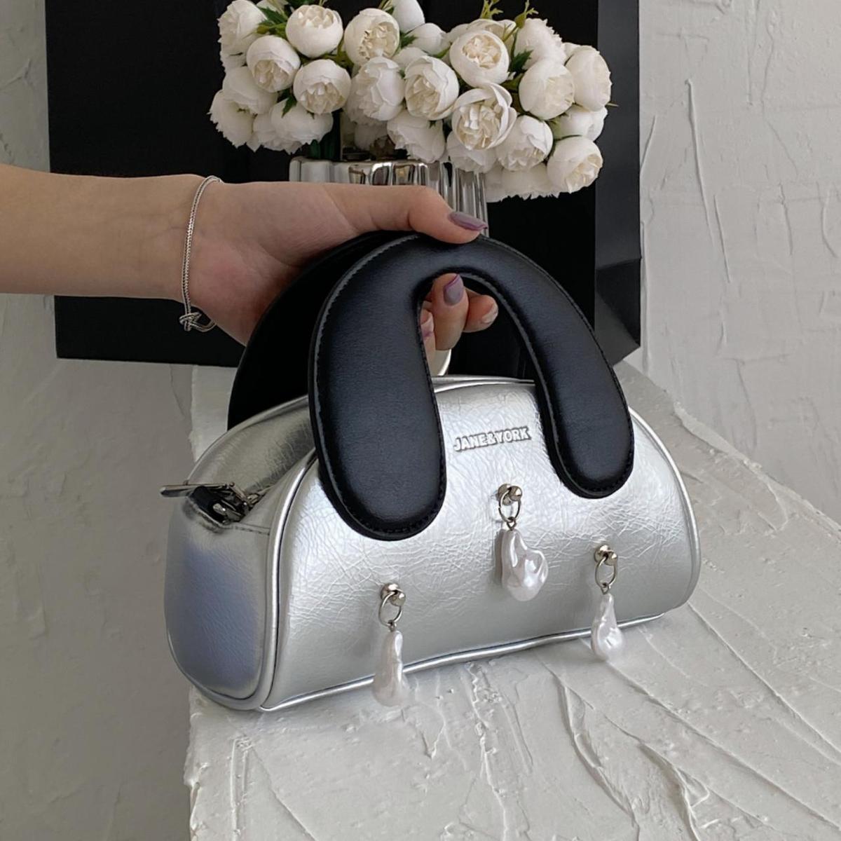 Women Fashion Contrast Color Pendant Saddle Handbag