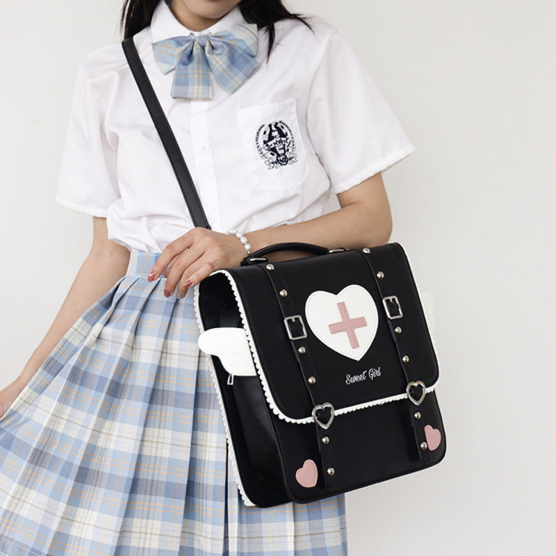 Women Cute Heart-Shaped Cross Square Flap-On Backpack