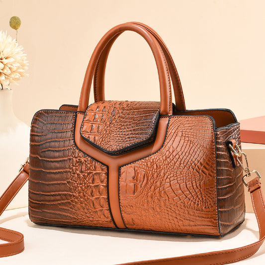 Women Fashion Retro Crocodile Print Large Capacity Square PU Tote