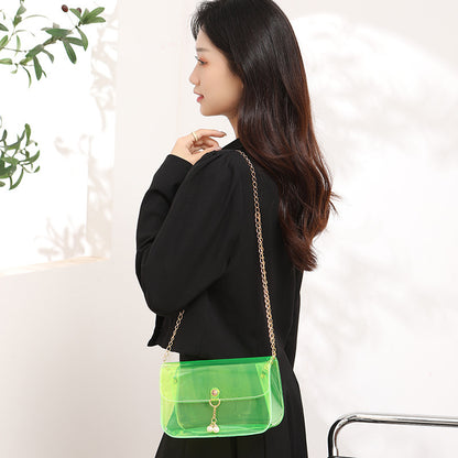 Women Fashion Simple Transparent Clear Acrylic Pearl Pendant Chain Messenger Mini Bag