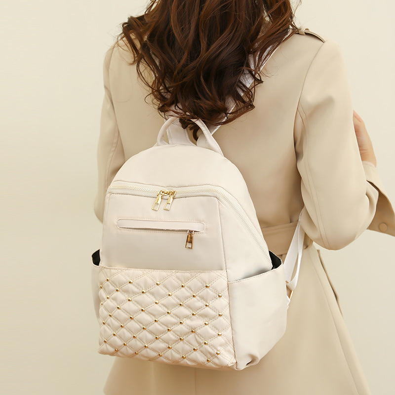 Women Fashionable Simple Oxford Fabric Large Capacity Zipper Backpack