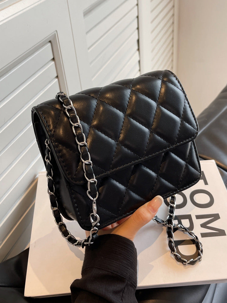 Women Fashion Casual Solid Color Rhomboid Chain Crossbody Bag