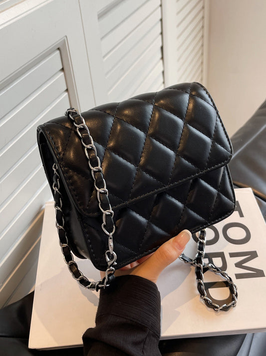 Women Fashion Casual Solid Color Rhomboid Chain Crossbody Bag