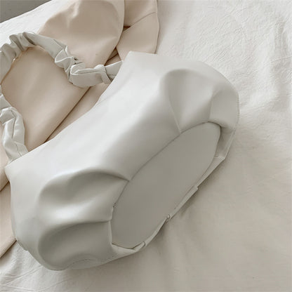 Fashion Simple Women Solid Color PU Creased Strap Underarm Bag