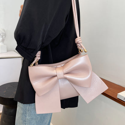 Sac à bandoulière en PU de couleur unie avec nœud créatif pour femme 