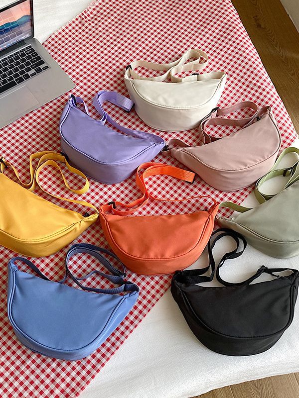 Sac à bandoulière simple et tendance pour femme, couleur unie, fermeture éclair, forme boulette 