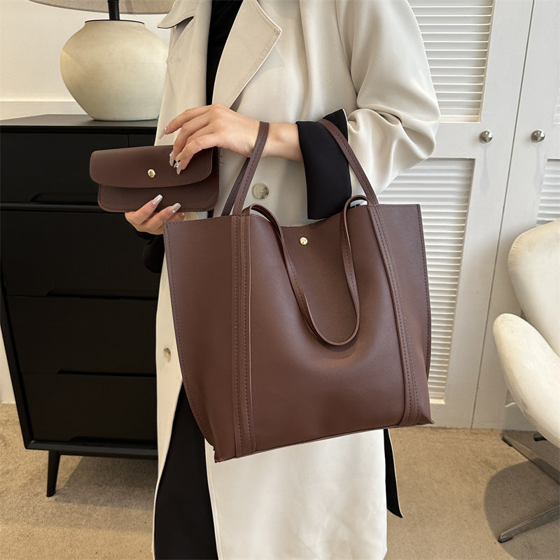 Women Fashionable Solid Color Large Capacity PU Tote Bag